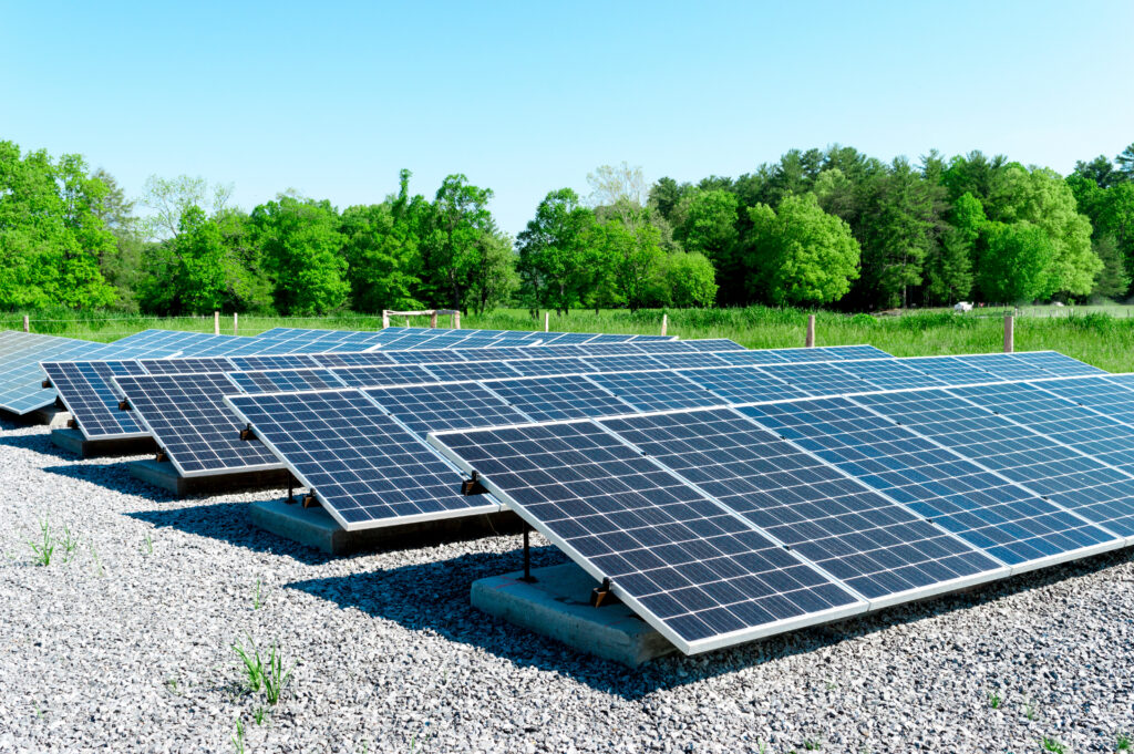 Large solar panels in a wooded area of East Tennessee.